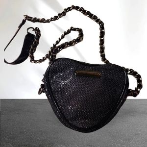 Betsey Johnson NWT Heart Cross Body / Shoulder Bag  Black Sequins Super Cute